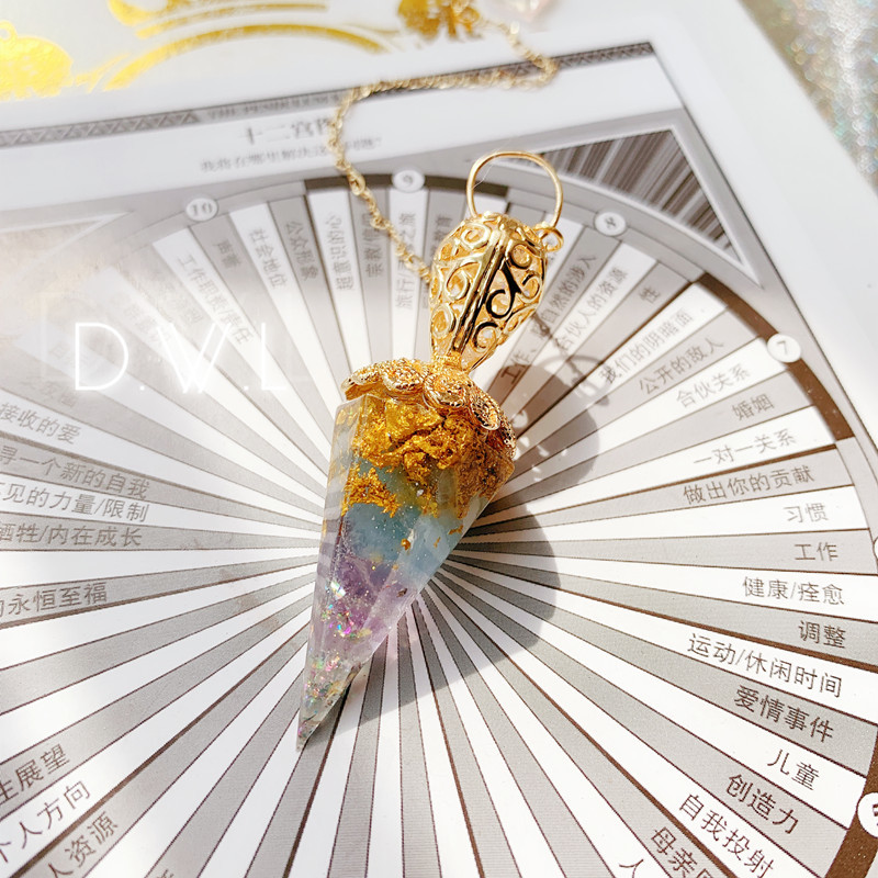 ลูกตุ้มคริสตัลธรรมชาติ Aquamarine สร้อยคอ Amethyst จี้โลหะเครื่องมือเรซิ่น Original สามเณรหญิง srt