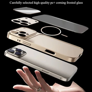Frosted Glass Matteเคสโทรศัพท์แม่เหล็กสําหรับiPhone 17 16 15 14 13 Pro Max 17 AIR Ultra-บางกล้องหน้าต่างขนาดใหญ่พรีเมี่ยมPC + แก้วกันกระแทกไร้สายชาร์จกรณีสีเดิม