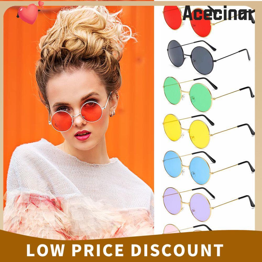 ACECINAR แว่นกันแดดทรงกลม Hippie Disco Retro Circle Glasses