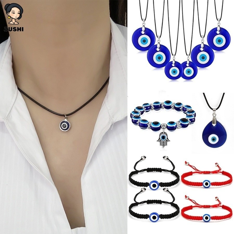 สร้อยคอจี้ตาสีฟ้า JUSHI แบบ Choker Boho เชือกขี้ผึ้ง เพิ่มความงามและความเป็นธรรมชาติสำหรับคุณผู้หญิง
