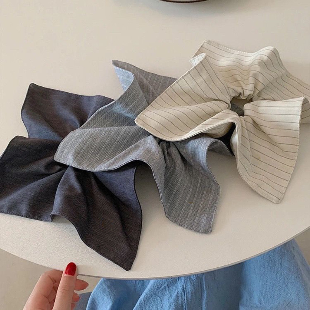 2025 ผ้าพันคอทรงสี่เหลี่ยมลายทางผ้า Scrunchy Hair Tie ผู้หญิง