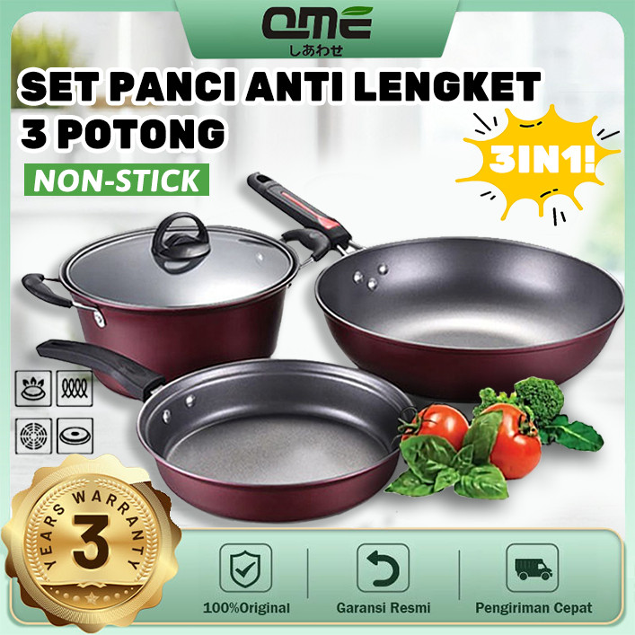 Panci Wajan Teflon Set 3pcs ANTI LENGKE 3in1 Set Panci Masak Penggorengan Paket Keluarga Pans Pots R