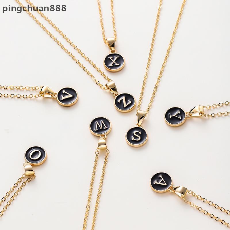 Pingchuan888 โลหะสีดําตัวอักษรภาษาอังกฤษจี้ปรับแต่งตัวอักษรจี้เริ่มต้น AZ สร้อยคอ Choker โซ่เครื่องป