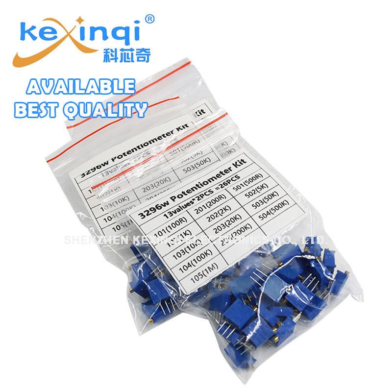 26PCS 3296W Potentiometerชุดสารพัน 13 ค่า 500R 1K 2K 5K 10K 20K 50K 100K 200K 500K 100R 200R 200R 50