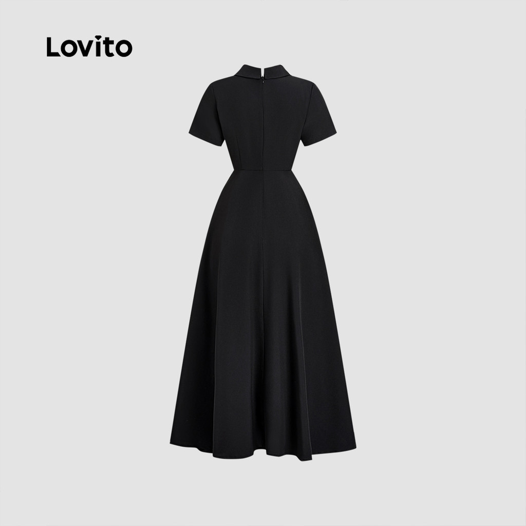 Lovito ชุดเดรสผู้หญิง สีดํา ดีไซน์ช่องใส่ของ คลาสสิก อเนกประสงค์ สําหรับฤดูใบไม้ผลิ/ฤดูร้อน รุ่น L138ED216 - รูปที่ 3
