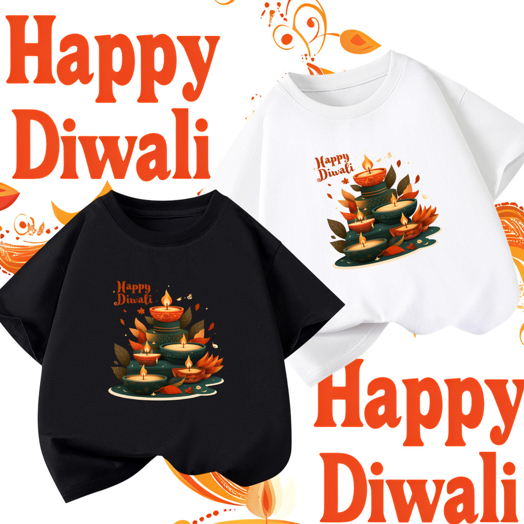 Diwali เสื้อยืด Happy Diwali Festival of Lights เสื้อยืดลําลองแฟชั่น 100% cotton สำหรับผู้ชายและผู้ห