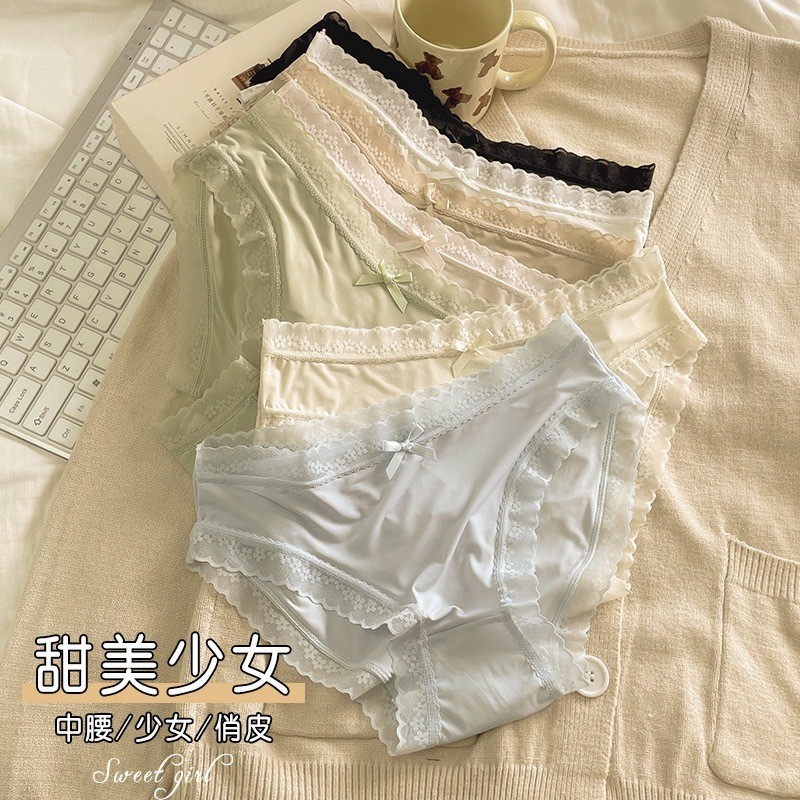Lace & Bliss🌸 Y22กางเกงชั้นในลูกไม้ โบว์ลูกไม้ กกนไร้ขอบ ใส่สบาย แบบบาง  กางเกงชั้นใน สําหรับผู้หญิง ทรงสามเหลี่ยม