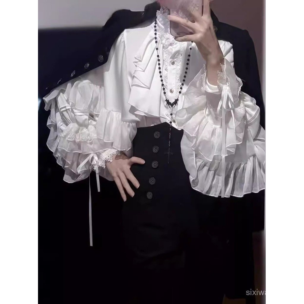 Prince Outfit lolita Shirt Retro Medieval Gay Pleated Shirt Wasteland Style Asian Culture Top