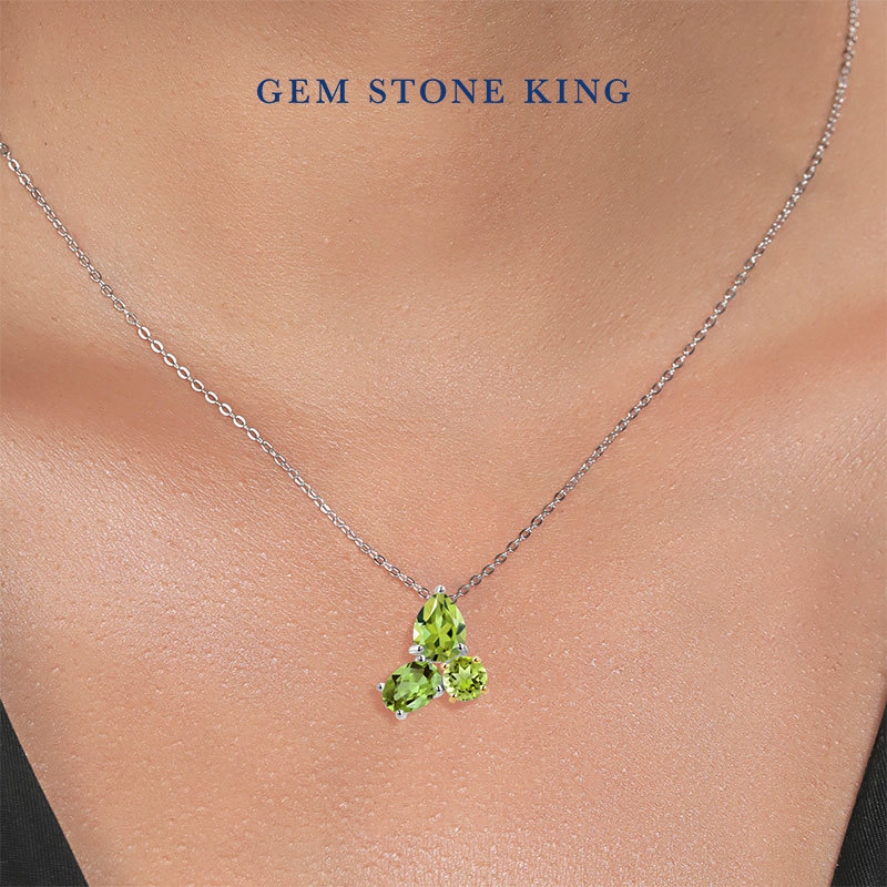 GSK เพอริดอท สีเขียว ขนาด 2.54 กะรัต สร้อยคอ Clavicle Chain 925 ฝังเงิน หรูหราและแฟชั่น