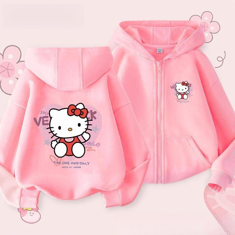 Hello Kitty เด็กฮู้ดดี้ เสื้อกันหนาวแบบฮู้ด ลายการ์ตูน สำหรับฤดูใบไม้ผลิ/ใบไม้ร่วง