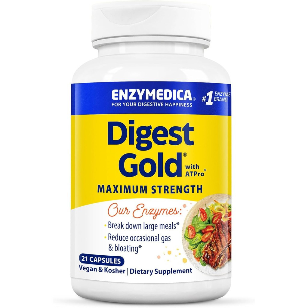 Enzymedica Digest Gold + ATPro, Maximum Strength Enzyme Formula, Prevents Bloating and Gas, 14 Key E