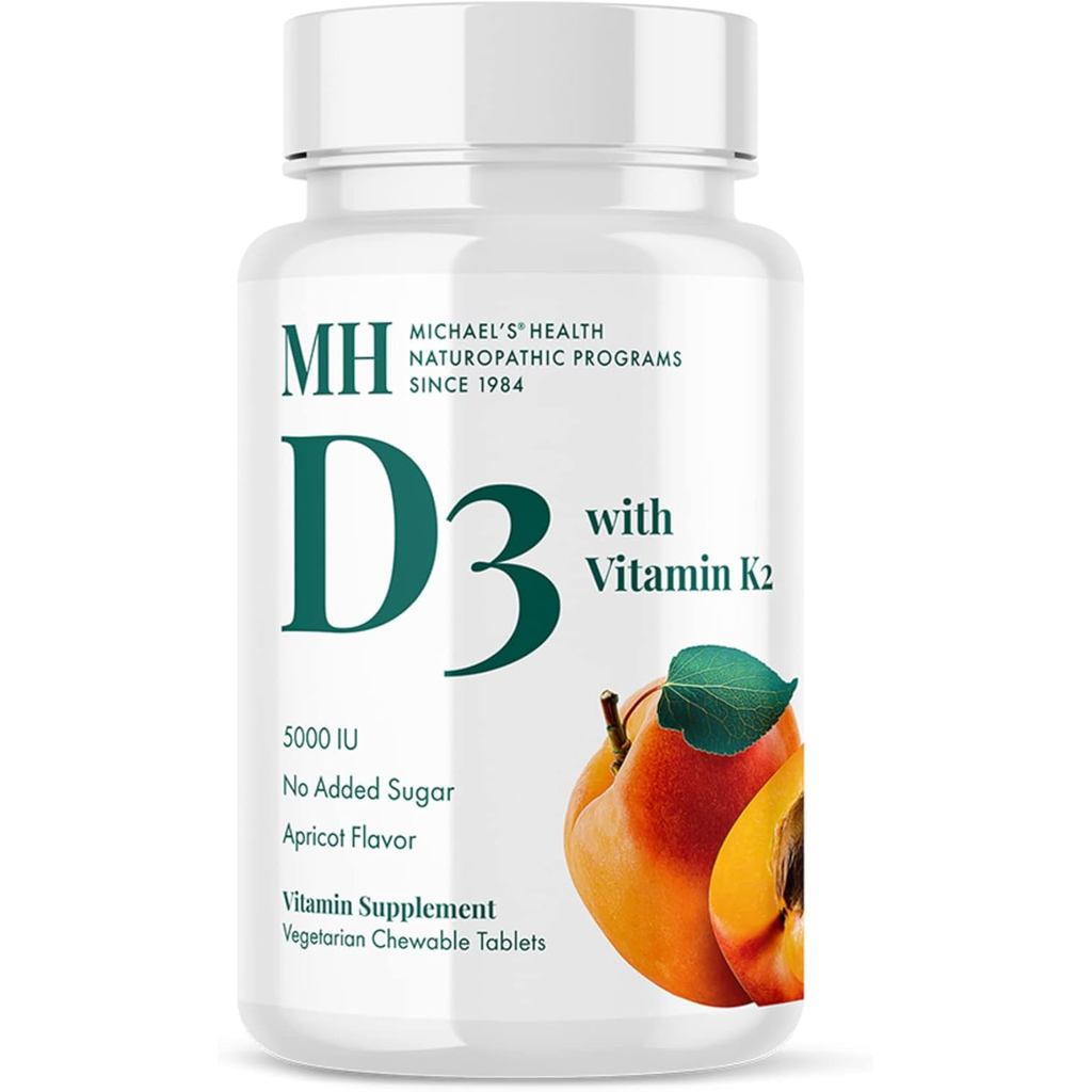 MICHAELS Health Naturopathic Programs Vitamin D3 with K2 - 90 Chewable Tablets - รสแอปริคอท - ระบบโค