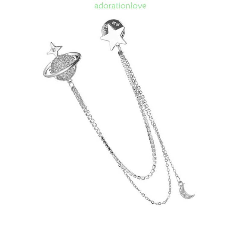 Ador Dapper เข็มกลัดสูทสำหรับผู้ชาย มาพร้อมดีไซน์พู่คริสตัลและดาวเคราะห์ Rhinestones