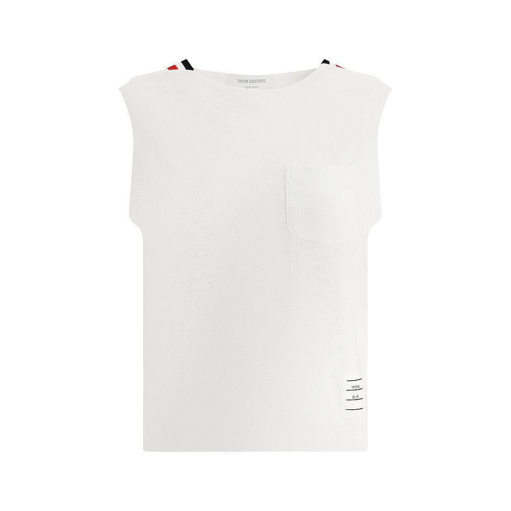 เสื้อยืดสุภาพสตรีสีขาวแขนกุด Tom Browne FJV012A-00050-100