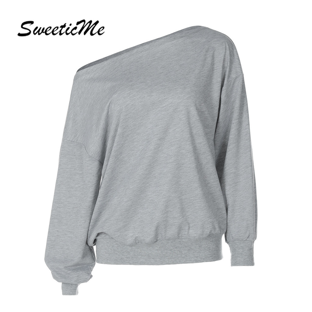 เสื้อสตรี SweeticMe 2025 ทรงหลวม สไตล์ลำลอง สีทึบ และไหล่เอียง