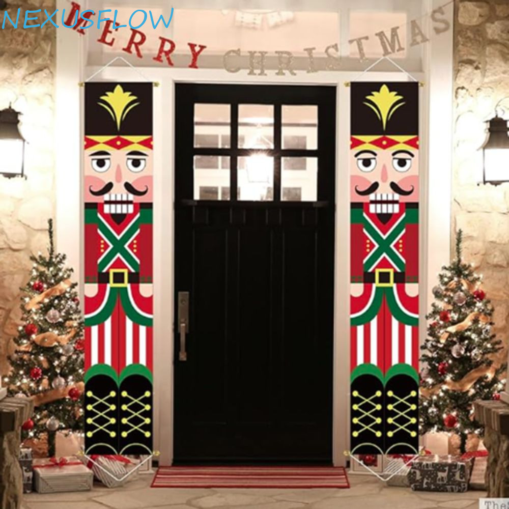 NEXUSFLOW 1 คู่คริสต์มาส Nutcracker แขวนธง, 180x30 ซม.ผ้าประตูแคระ, ส่วนบุคคลขนาดใหญ่ทหารสี่เหลี่ยม Nutcracker แบนเนอร์ห้างสรรพสินค้า