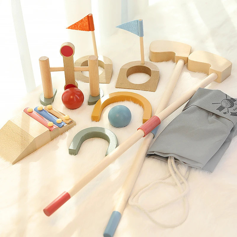 wooden Golf Toys Set for Kids Educational Golf Toys Kits for Toddlers Outdoor Lawn and Indoor Sports