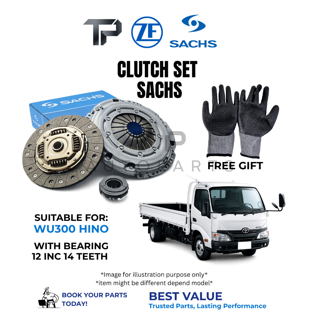 SACHS CLUTCH SET HINO 300 SERIES WU300 12 INCH 14 TEETH พร้อมแบริ่ง (3400 654 168)