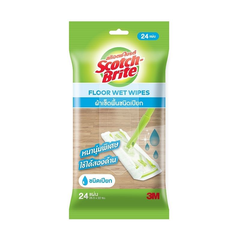 3เอ็มผ้าถูพื้นชนิดเปียกขนาด 28.5X22ซม. แพค 24แผ่น 3M Floor Wet Wipes 28.5X22cm. Pack 24Sheets [8850304206637 ]