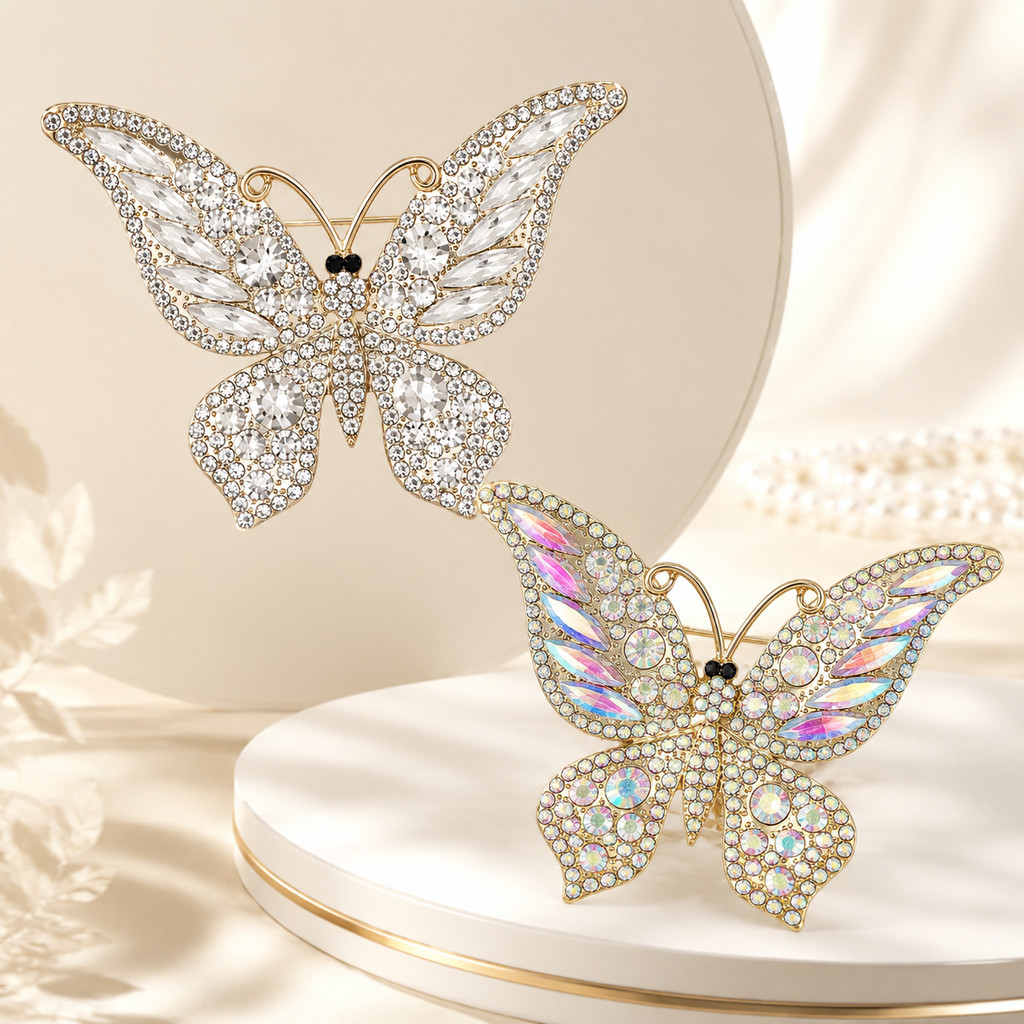 เข็มกลัดผีเสื้อคริสตัล Pin Gradient Rhinestone Wing Statement เข็มกลัดประกายเครื่องประดับแฟชั่น