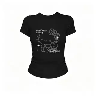 เสื้อยืดแขนสั้นพิมพ์ลายสไตล์อเมริกัน ดีไซน์ใหม่สำหรับผู้หญิงรับซัมเมอร์ ทรงเข้ารูป กระชับสัดส่วน เนื้อผ้ายืดหยุ่น