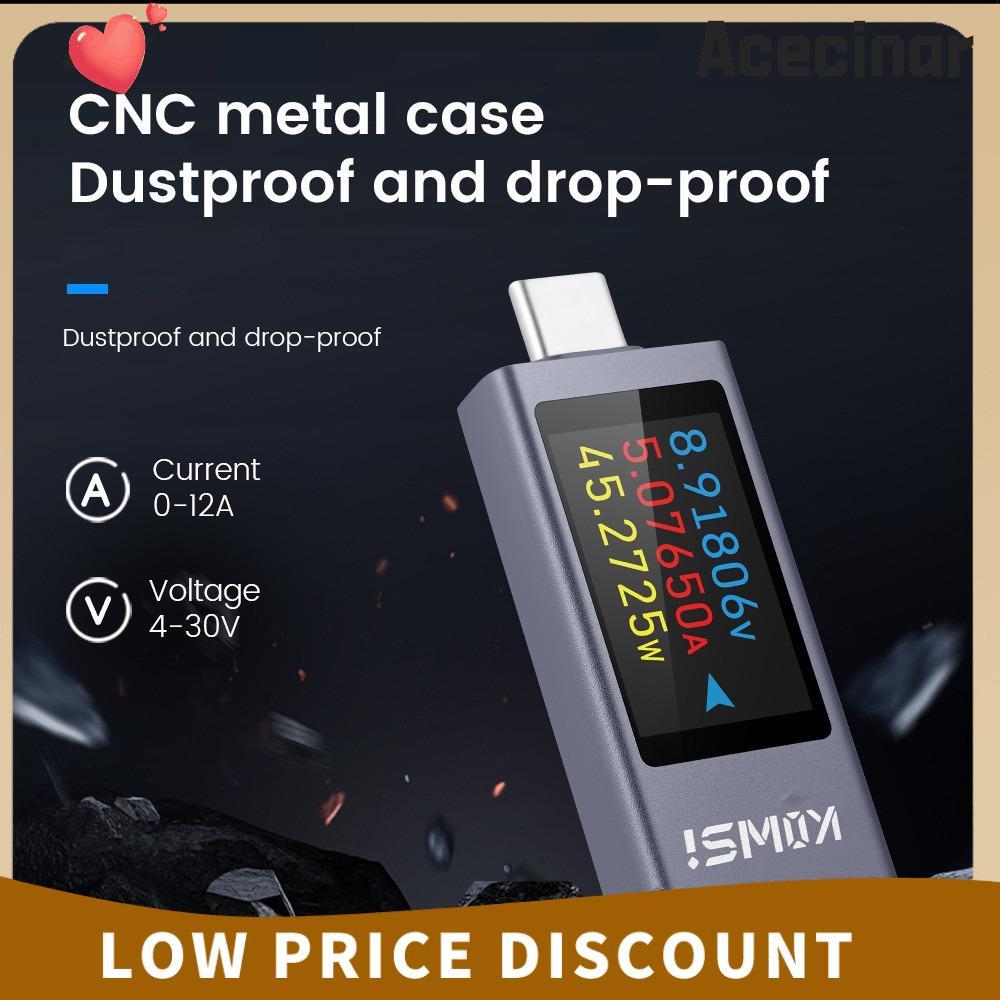 ACECINAR Power Meter Tester, DC 4-30V 0-12A Type-C Current และแรงดันไฟฟ้า Monitor, KWS-2303C แบตเตอร