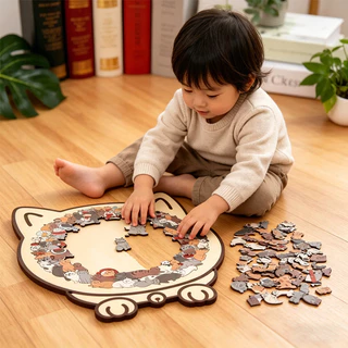 GeeToy 135PCS ชุดต่อจิ๊กซอว์ไม้รูปแมว รูปทรงไม่ซ้ำกัน ของเล่นฝึกสมอง เสริมพัฒนาการเด็ก ของขวัญสุดคุ้ม