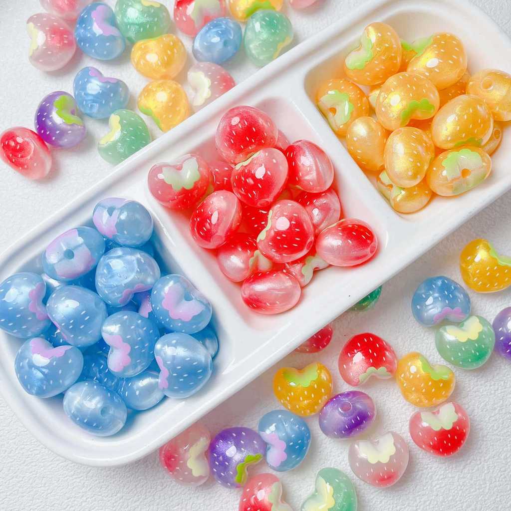 5ชิ้นอะคริลิสองด้านที่มีสีสันผลไม้ชุดหัวใจสตรอเบอร์รี่ลูกปัดทําเองโทรศัพท์โซ่ลูกปัดปากกากระเป๋าอุปกรณ์เครื่องประดับวัสดุ