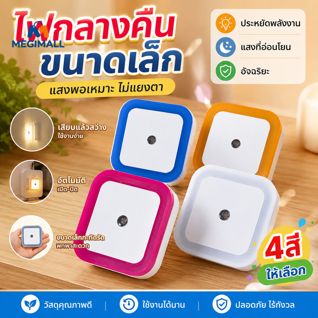 ไฟ LED ไฟกลางคืน ไฟเซ็นเซอร์ อัจฉริยะ แสงนุ่มนวล ตลอดเวลาที่เสียบไฟค่ะ แสงนุ่มนวล เหมาะสำหรับห้องนอน