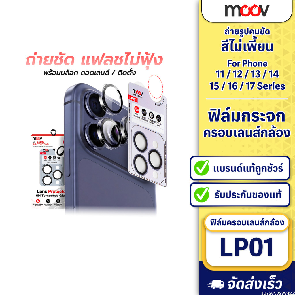 [ส่งไว] Moov LP01 ฟิล์มกระจกเลนส์กล้อง For iPhone 17 Pro Max Air 16 Pro 15 Plus 14 13 12 11 กันรอยครอบกล้อง กันกระแทก