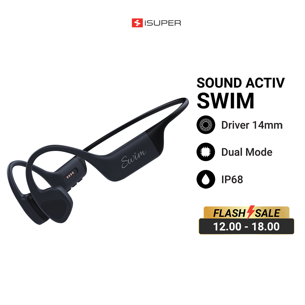 [ลดเหลือ 1912] iSUPER SoundActiv Swim หูฟังวิ่ง หูฟังว่ายน้ำ ออกกำลังกาย Bone Conduction กันน้ำ IP68 เมมในตัว 32GB -12M