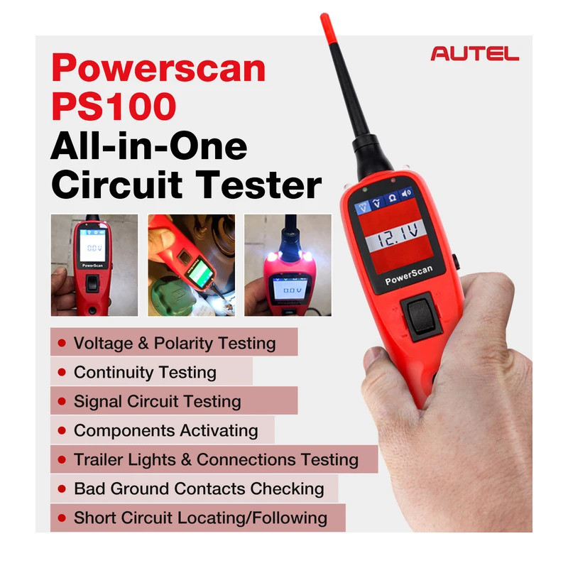 Autel PowerScan PS100 Circuit Tester Universal 12V 24V ยานยนต์วงจร Probe Kit AC/DC/Continuity/Probe/