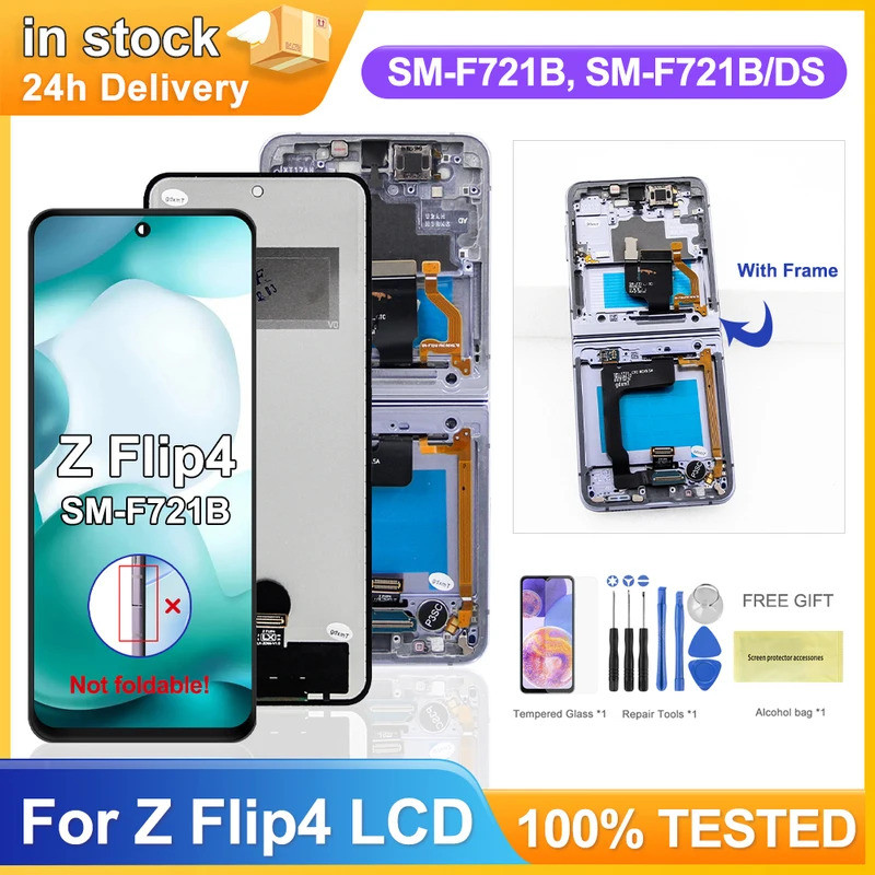 100% สําหรับ Samsung Z Flip 4 5G F721B F721W จอแสดงผล LCD Touch Screen Digitizer Assembly สําหรับ Sa