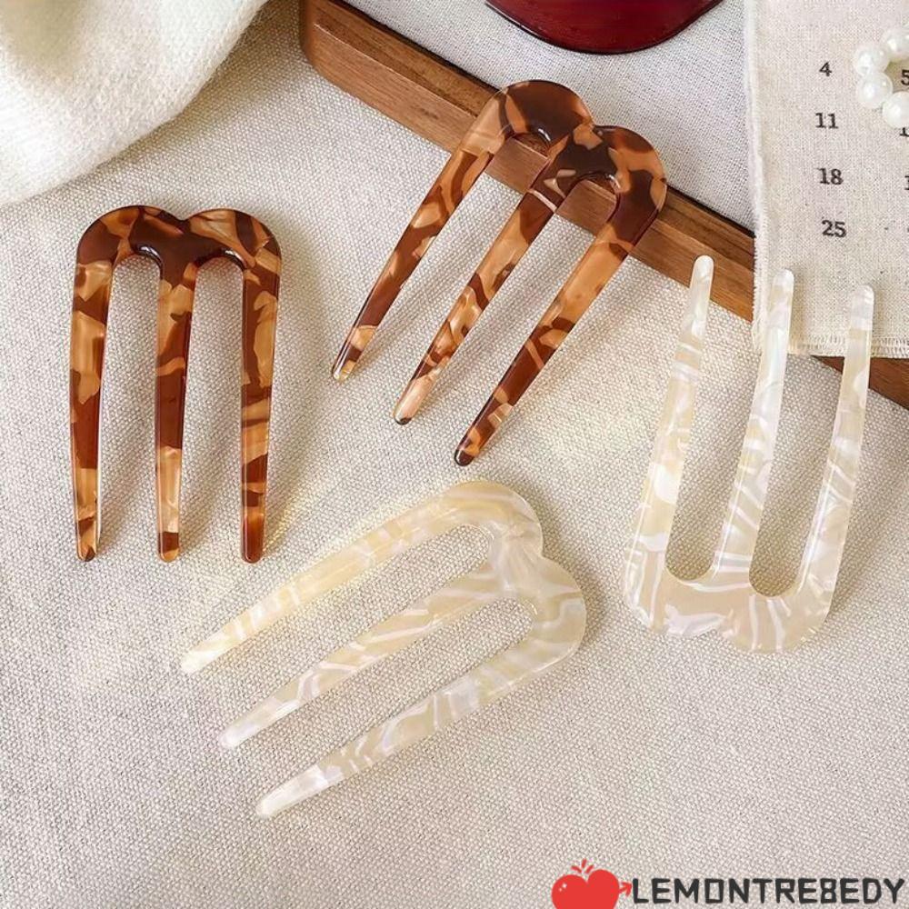 LEMONTRE8EDY กิ๊บติดผมฝรั่งเศส, U-Shaped Hair Stying Tool ส้อมผม, Elegant 3 Prong อะคริลิคอุปกรณ์ทรง