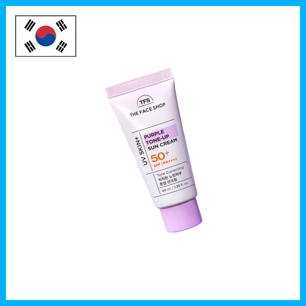 THE FACE SHOP [ร้านหน้า] UV Skin+ Purple Tone-Up Sun Cream, 40ml, 1pc / Korean Sunscreen / Tone-Up E