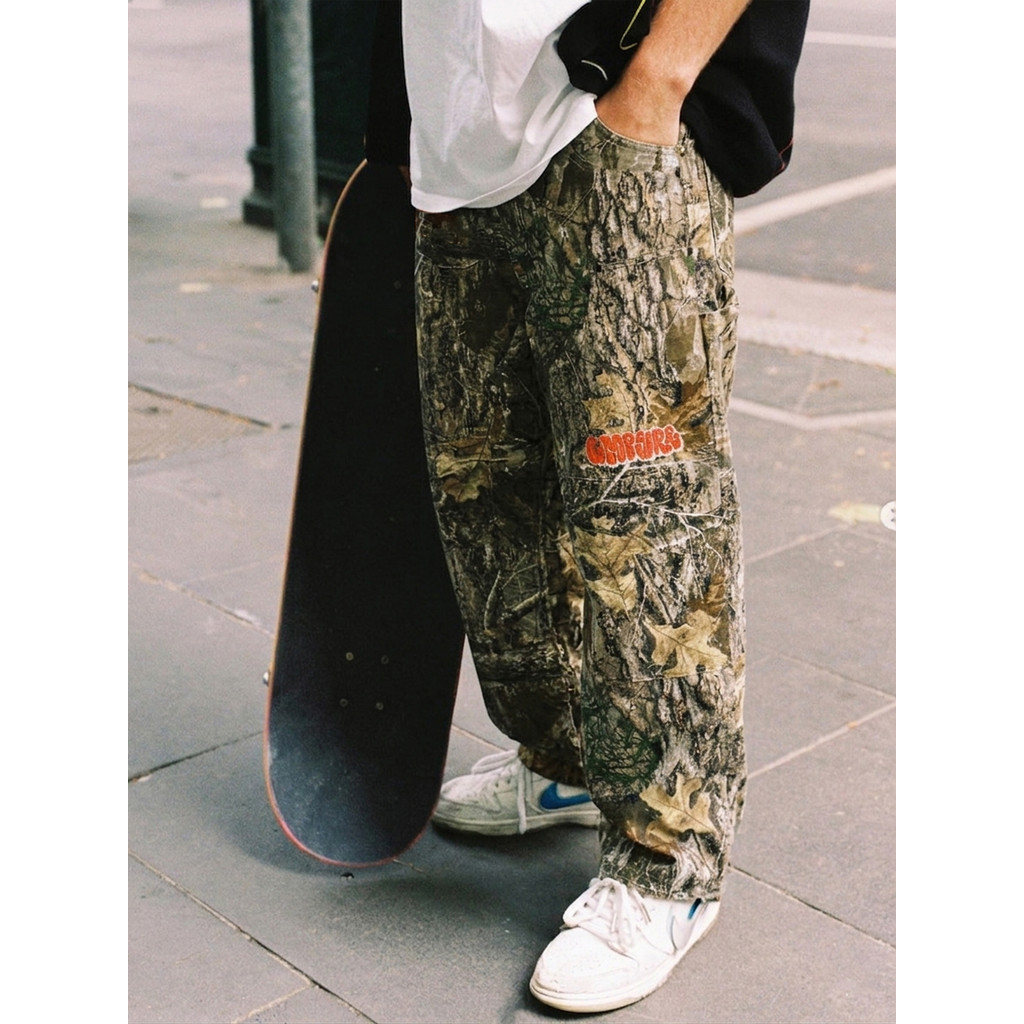 สไตล์อเมริกัน Empyre Empyre Joint Branch Hunter Camouflage เข่าคู่หลวมตรงสเก็ตบอร์ด Overalls กางเกง 