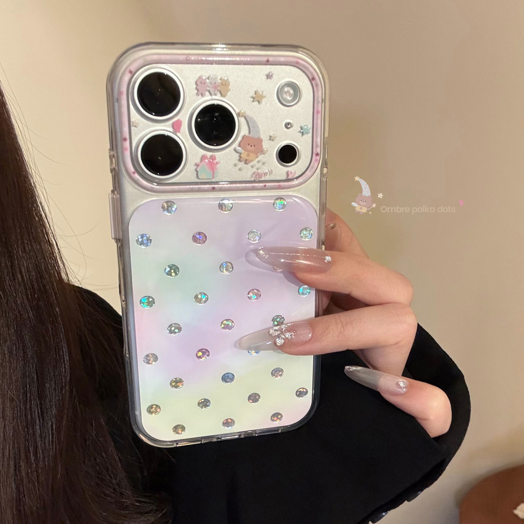 สี Polka Dot Gilt Apple 17promax เคสโทรศัพท์ iphone16 อีพ็อกซี่การ์ตูน 14 รวมทุกอย่าง 15 เหมาะสําหรับ 17