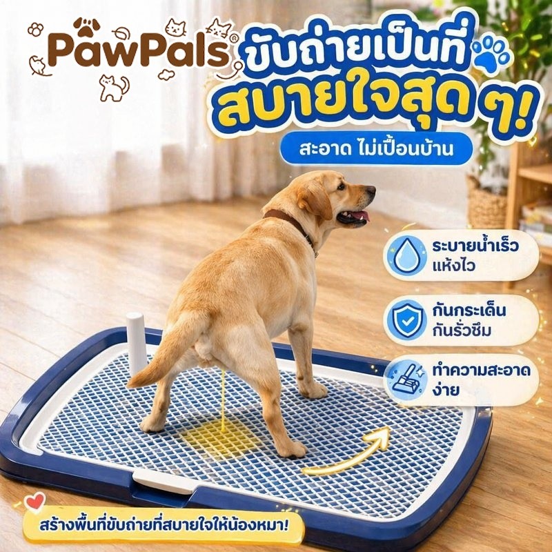 ห้องน้ำสุนัข ถาดฉี่สุนัข มีเสาถอดได้ ถาดรองฉี่ 2ชั้น พลาสติก ล้างง่าย สำหรับฝึกขับถ่าย