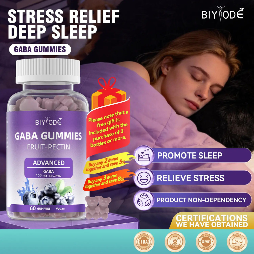 BIYOED GABA Gummies สําหรับการนอนหลับลึก | พร้อม 150mgGABA วิตามินบีโซเดียมแมกนีเซียม | เงียบปรับปรุ