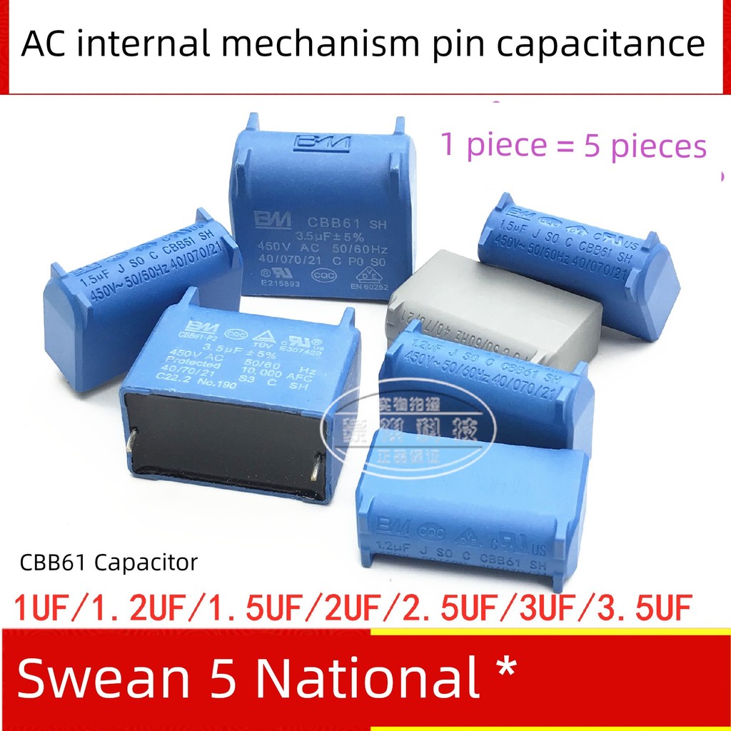 ขาเครื่องภายในเครื่องปรับอากาศ 1uF1.2 uF1.5 uF2uF2.5 uF3uF 400V 450V ตัวเก็บประจุเตาแม่เหล็กไฟฟ้า