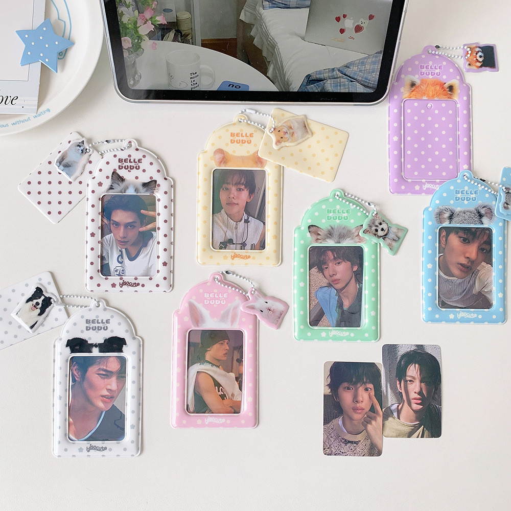 พีวีซีน่ารักสัตว์ผู้ถือบัตรไอดอล3นิ้วป้องกันผู้ถือดาวบัตรขนาดเล็กแสดงชุดจี้ขนาดเล็ก