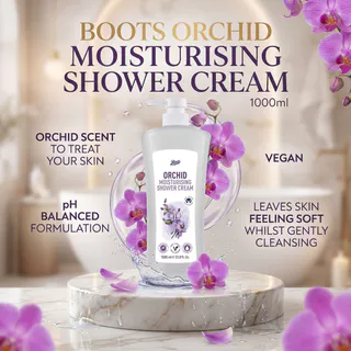 Boots Orchid Moisturising Shower Cream 1000ml. บู๊ทส์ ออร์คิด มอยส์เจอร์ไรซิ่ง ชาวเวอร์ ครีม 1000มล.
