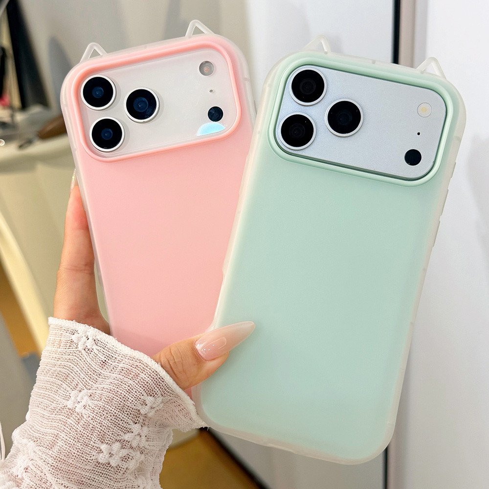 เคส 2-in-1 ลายลูกอมเจลลี่สีพื้น iPhone 11 13 15 14 12 16 17 Pro Max เคสไอโฟน11 ดีไซน์แมว3มิติกันกระแทกพร้อมผิวเคลือบด้าน