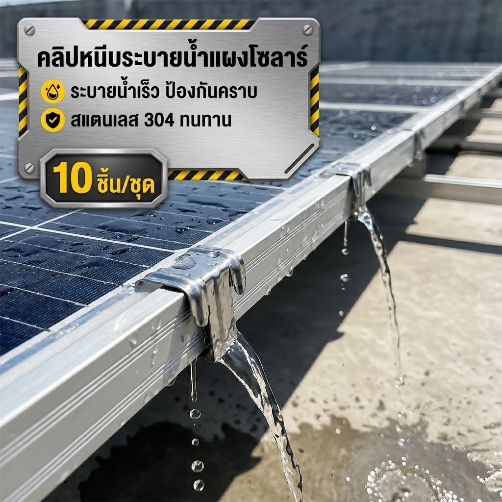 สแตนเลส 10 ชิ้น --รางระบายน้ำแผงโซลาร์เซลล์30mm-45mm ป้องกันคราบน้ำ คลิปหนีบยึดแน่น สำหรับระบายน้ำทิ้งบนหลังคาโรงจอดรถ