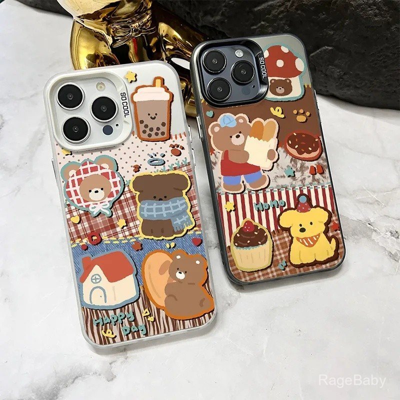 เคสโทรศัพท์ ที่มีสีสันขนมปังขนมหมีผู้หญิงเหมาะสําหรับiPhone 15promax 14promax 14 15 plus 12promax 11