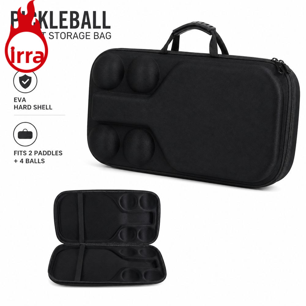 IRRA Pickleball Paddle Bag, Hard Shell EVA ฝาครอบป้องกัน Pickleball Racket Storage Bag, กันน้ําเหมาะกับ 2 พายและ 4 ลูกประหยัดพื้นที่ Pickleball Paddle Carrying