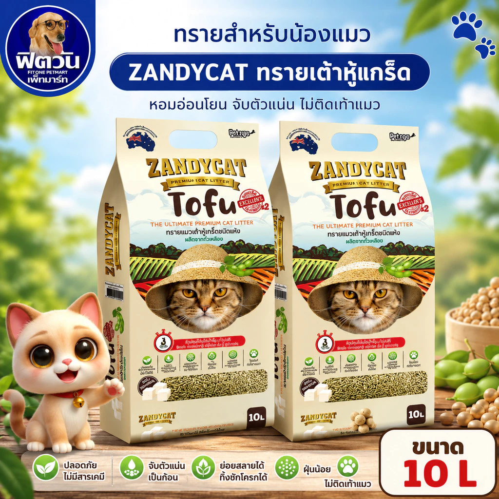 ทรายแมวเต้าหู้เกล็ด ZANDY CAT TOFU สูตร ออริจินอล 10 ลิตร{ทรายแมว}