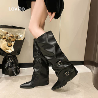 (KOL's pick) Lovito วันหยุด รองเท้าบูทดีไซน์ลําลองสําหรับผู้หญิง LFA106117