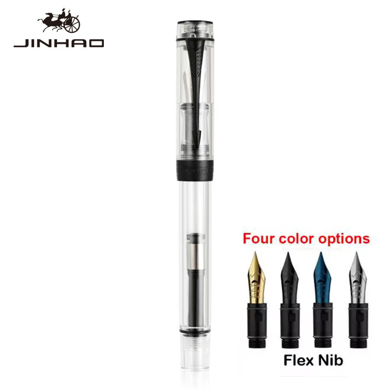 JINHAO 100 Fountain ปากกาคลิปสีดําโปร่งใส Flex Nib / EF FM Nib ธุรกิจเครื่องเขียนโรงเรียนอุปกรณ์สํานักงาน PK X169 59