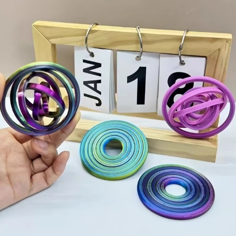 3D Rainbow หมุนโลหะ Gyro Spinner แหวน Fidget ของเล่น Anti-Anxiety ความเครียดบรรเทาโต๊ะของเล่นผู้ใหญ่เด็ก